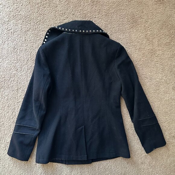 Michael Kors Pea Coat Womens 4 Double Breast Navy Blue Wool Polyester - Picture 2 of 14